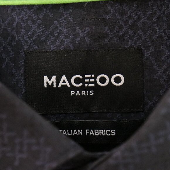 MACEOO Paris Shirt Mens 6 / 2XL* Italian Fabric Navy Blue Lime Green Accents - Picture 2 of 11